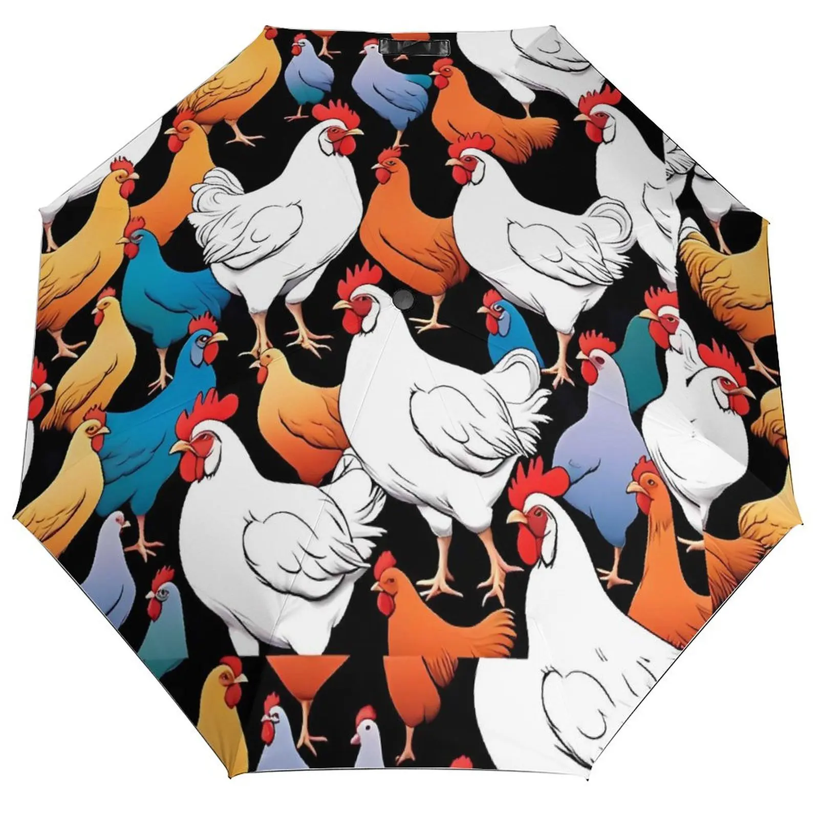 

8-Rib Three Fold Auto Umbrella Anti UV Sunshade Chubby Chickens Umbrella Cute Animal Outside Fashion Foldable Compact Umbrellas