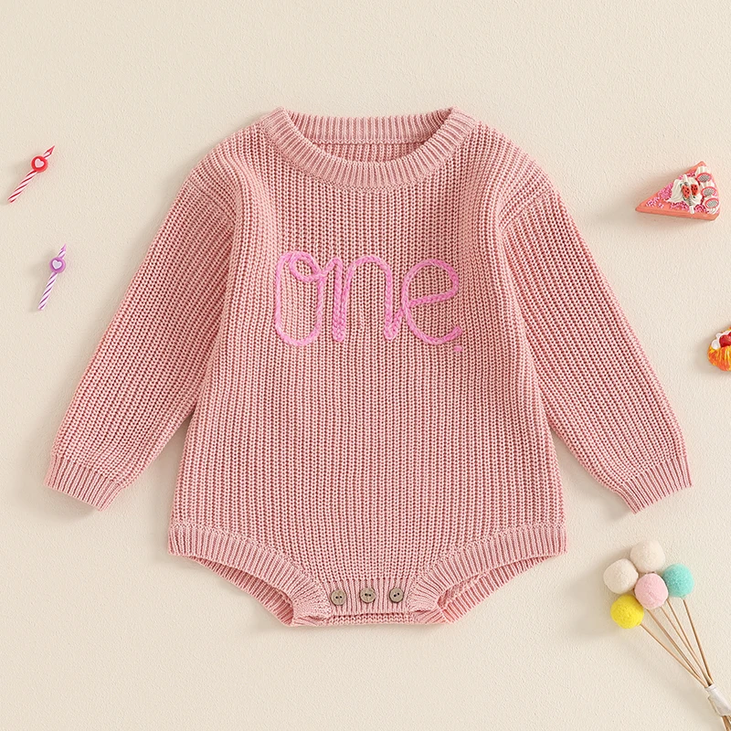 Baby Girl Boy First Birthday Outfit Embroidery Sweater Pullover Oversized Knit 1st Birthday Winter Cute Clothes