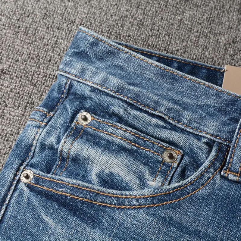 Newly Designer Fashion Men Jeans Retro Blue Elastic Slim Fit Ripped Jeans Men High Quality Vintage Trousers Denim Pants Hombre