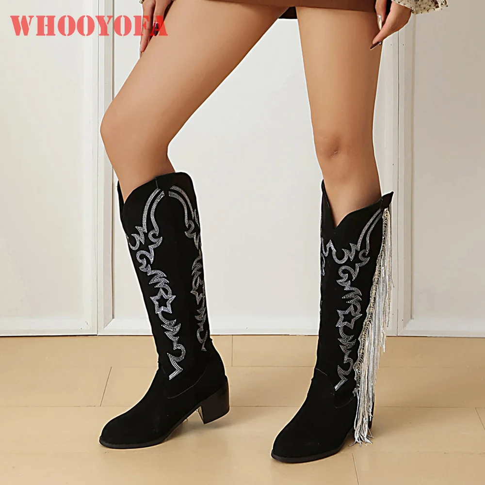 2025 جديد الشتاء ناضجة النساء السود منتصف العجل الأحذية الغربية 5 سنتيمتر مربع ميد كعب سيدة أحذية عارية زائد حجم كبير 11 43 46