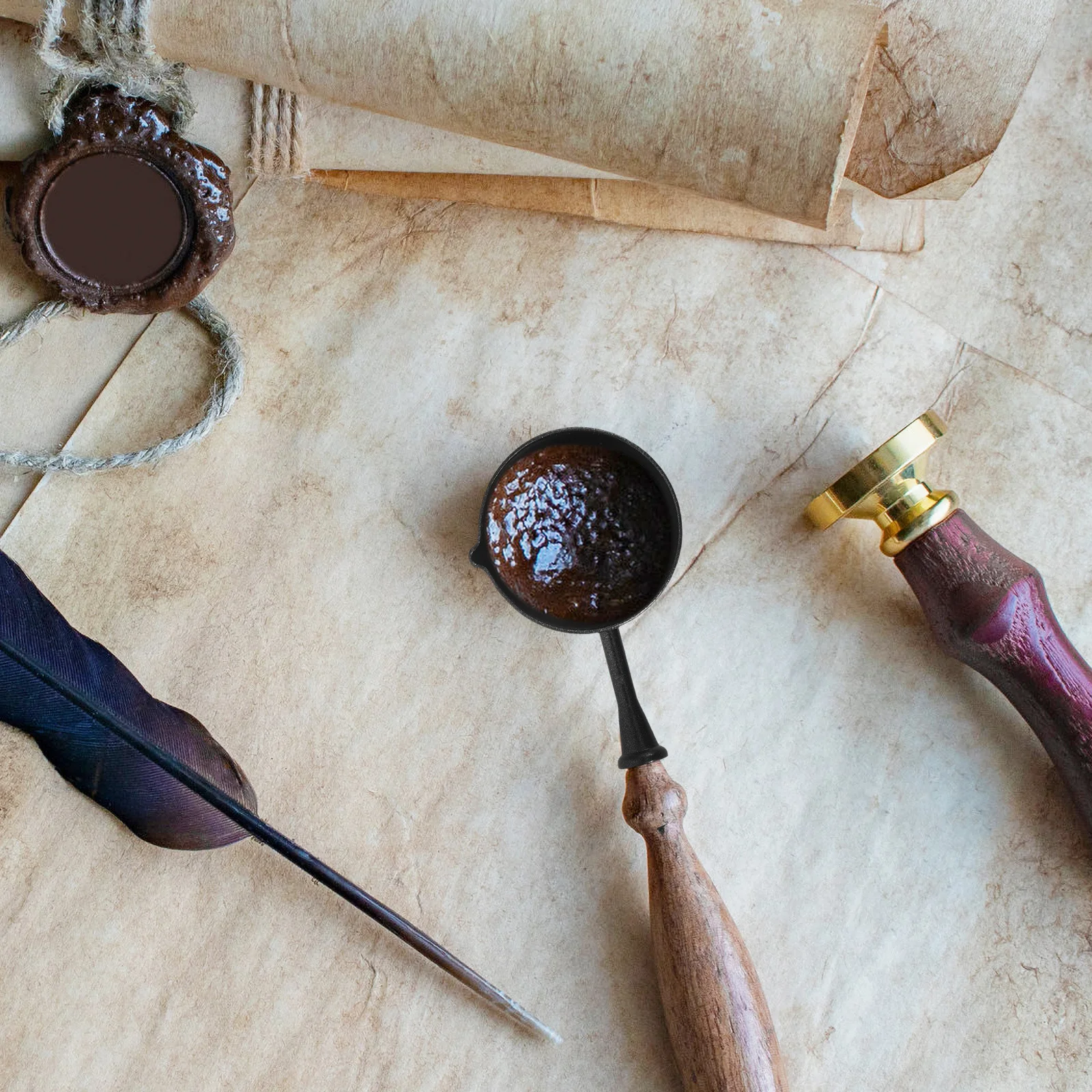 Conjunto de 6 Colheres para Selagem de Cera, Ferramenta de Ferro Reutilizável e Resistente para Derreter Cera em Convites, Processo de Selagem Eficiente, Design de Despejo Suave