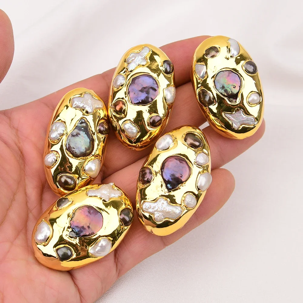 

Wholesale 5 Pcs Big Gold Edged Natural White Keshi Pearl Accessories Jewelry Findings DIY