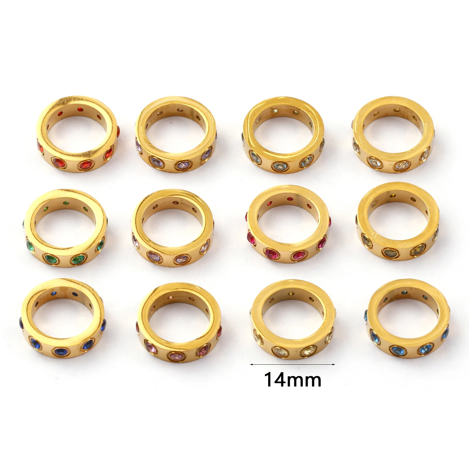 1 Piece 304 Stainless Steel & Cubic Zirconia Birthstone Charms 18K Gold Plated Circle Ring 14mm Dia. Beads DIY Necklace Making