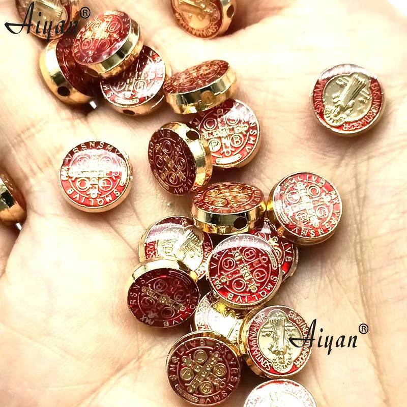 50 Pieces Red Drop Oil St. Benedict Perforated  Alloy  Accessories Can  Be Handmade Bracelets For  Prayer  Or  Given  As  A Gift