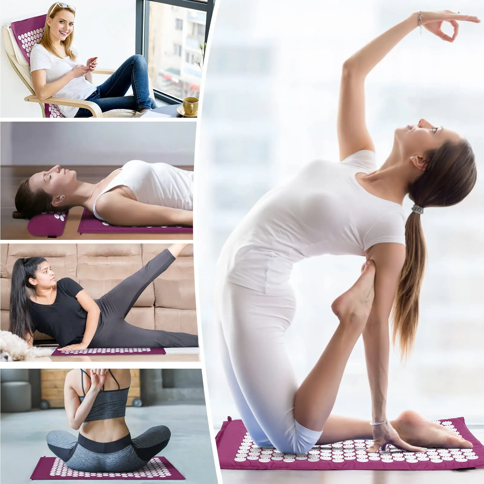 Acupressure Mat Pillow Set Sensi Massage Needle Applicator Mat Neck Back Foot Relief Yoga Acupuncture Cushion for Home Relax