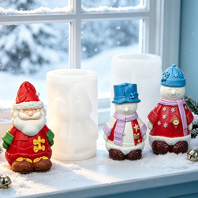 Christmas Santa Claus Snowman Silicone Candle Mold DIY Aroma Handmade Soap Wax Plaster Craft Mould Home Decor