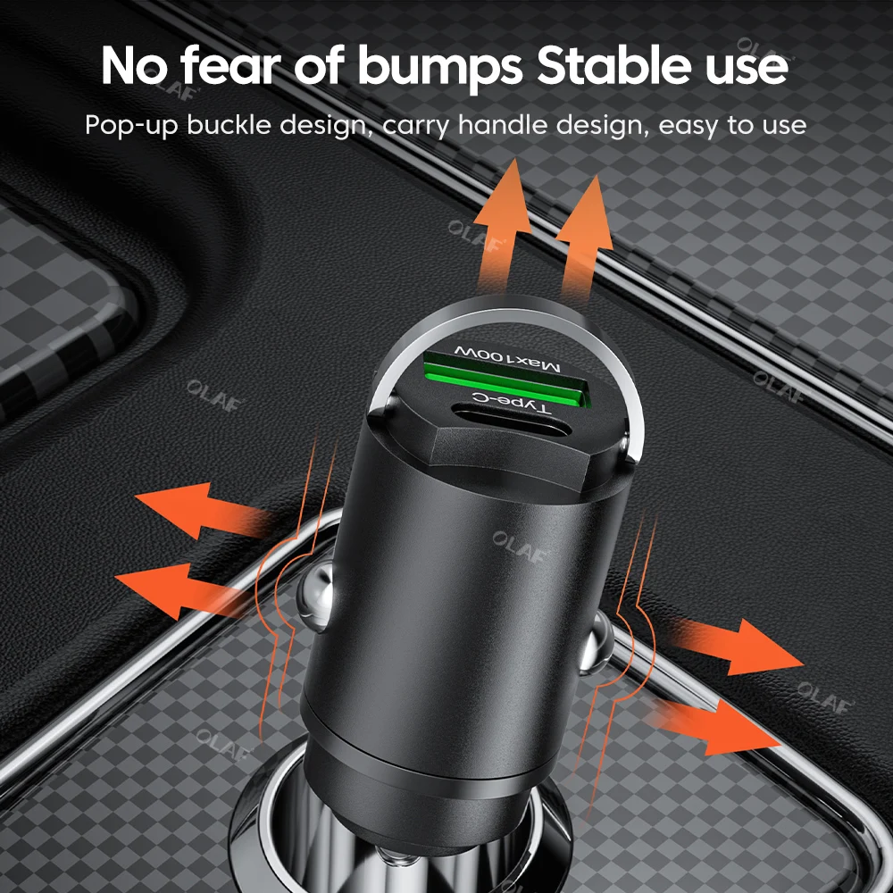 Mini 100W Fast Charging Car Charger USB Type C Pull Ring Car Phone Charger for iPhone Huawei Xiaomi Samsung Car Fast Charger
