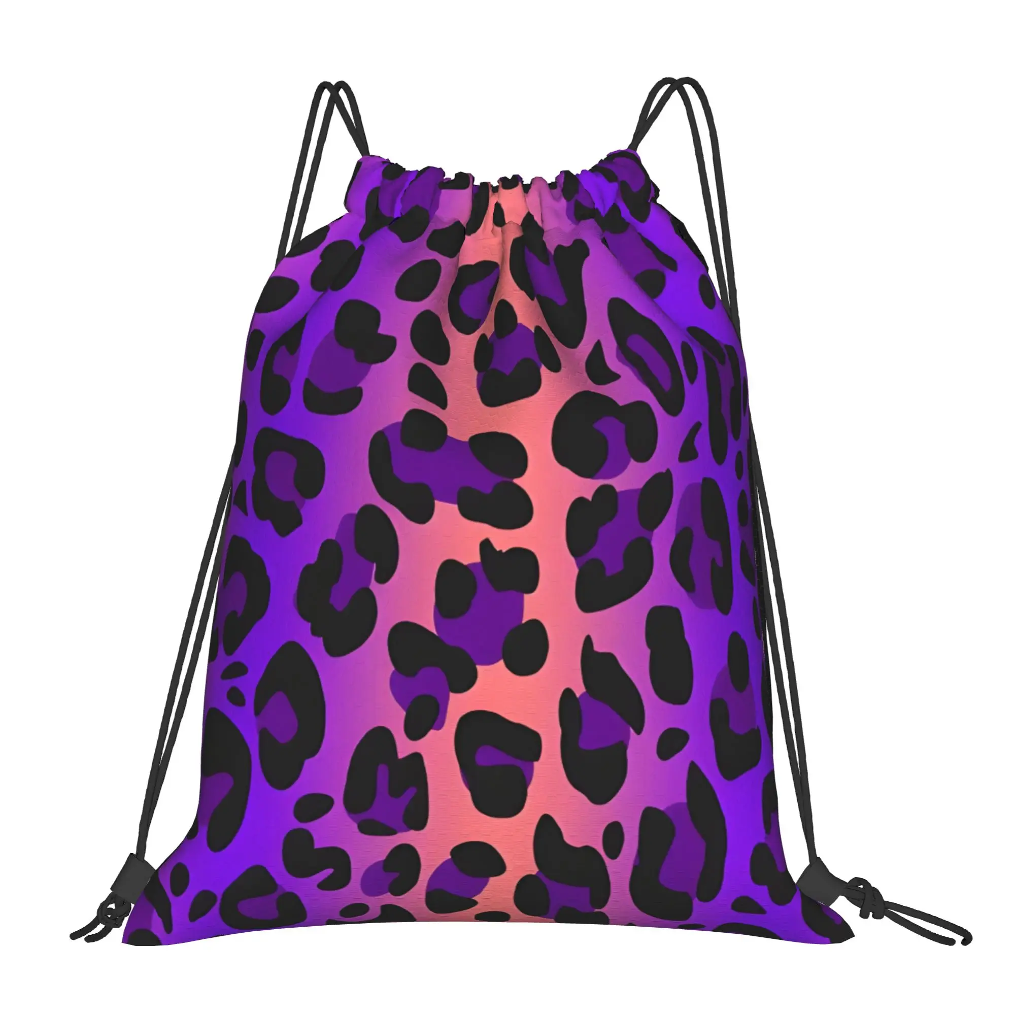Purple Leopard Animal Print Pattern Leopard Print Drawstring Bags Shopping Unisex Storage Organize Bundle Pocket Rope Bag