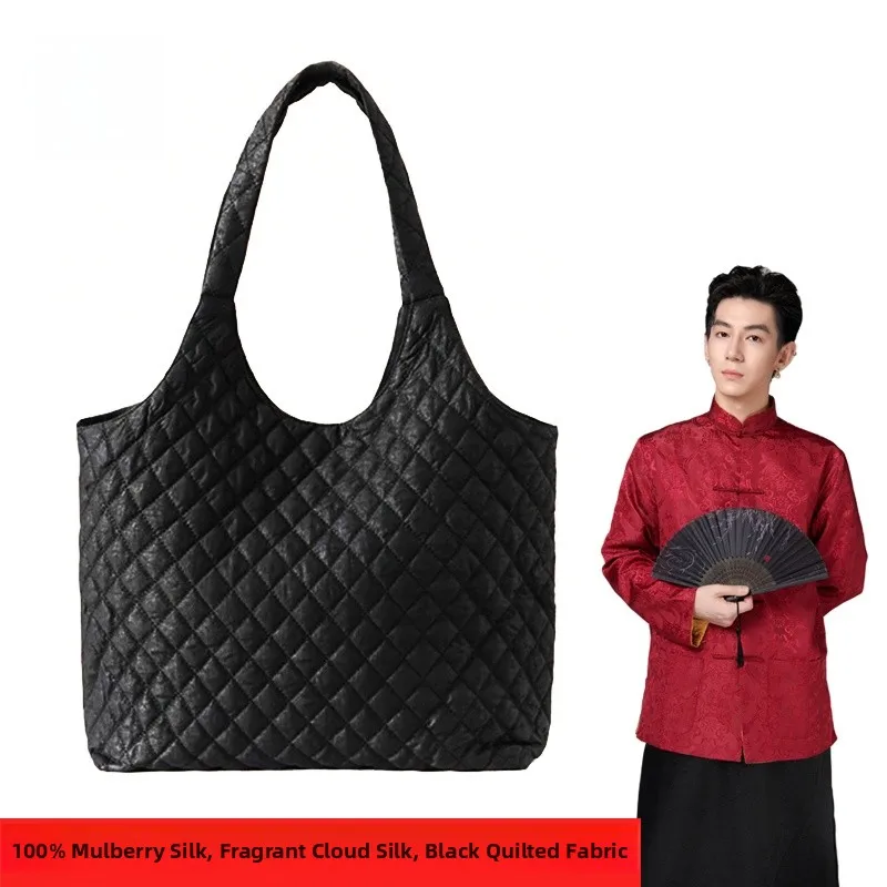 

Faionable Large Capaci Silk Tote Bag Single oulder Women's Bag op Bag Criss-Cross Pattern Handbag Soft Fabric