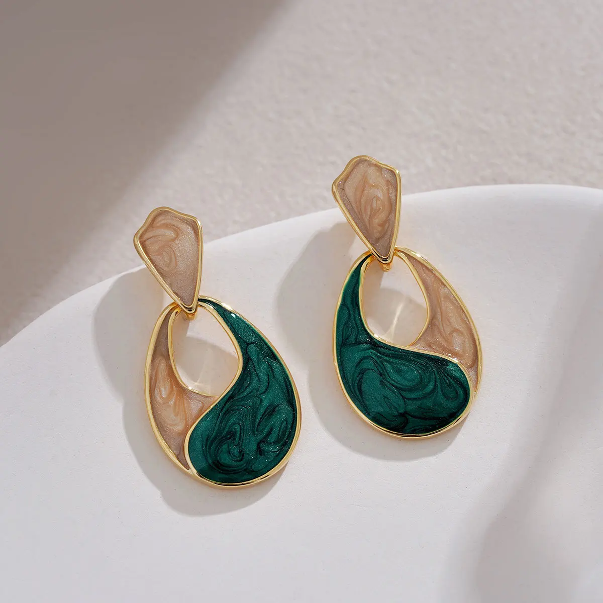 Grey Blue Enamel Oil Hollow Water-drop Dangle Earrings for Women Party Trendy Jewelry Geometric Polygon Drop Earrings