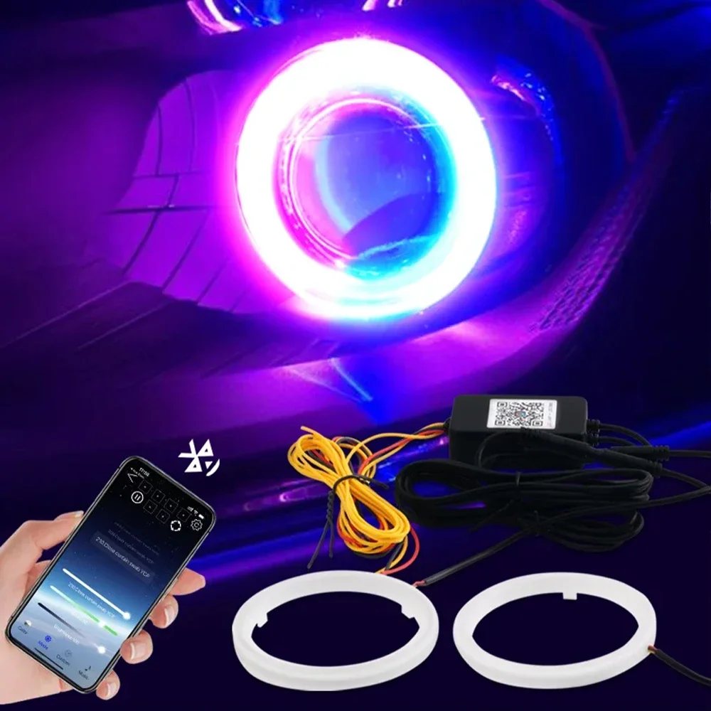 2PCS/Set RGB Angel Eyes Halo Rings Cotton Lights 12-24V Motorcycle Car Scooter Motorcycle DRL Headlight Bluetooth APP Control