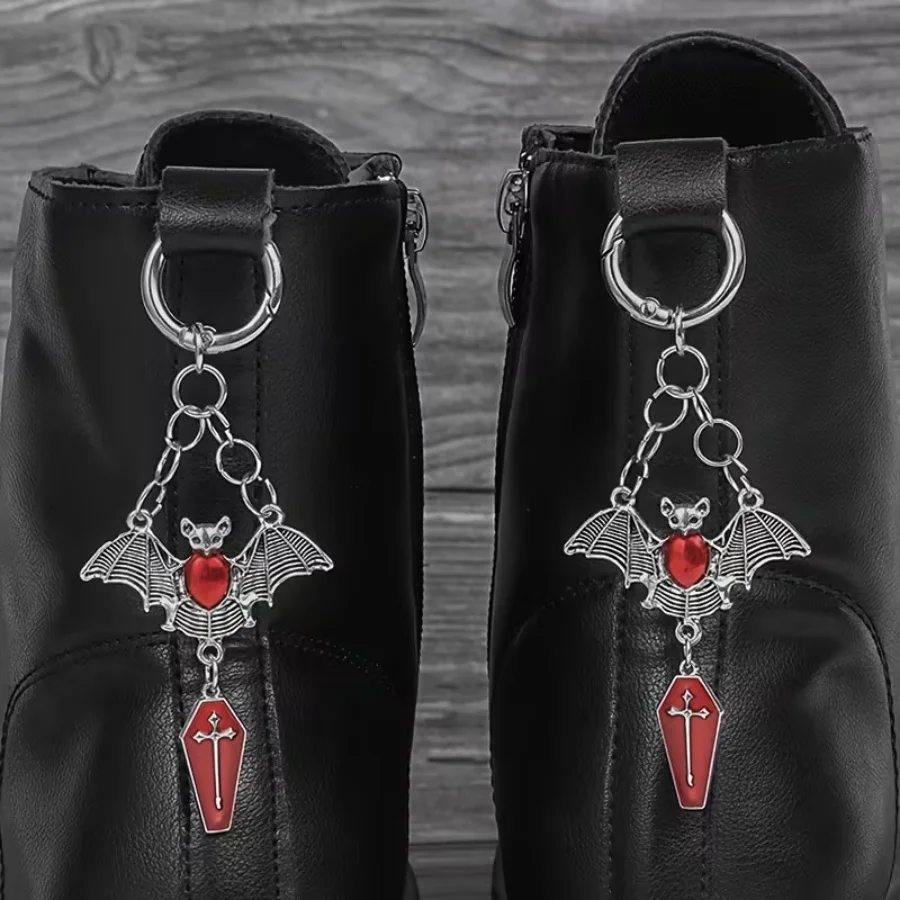 2pcs/set Red Knight Shields with Bat Crosses And Shoe Charms Perfect for Halloween Gifts Suitable for Shoe Decor