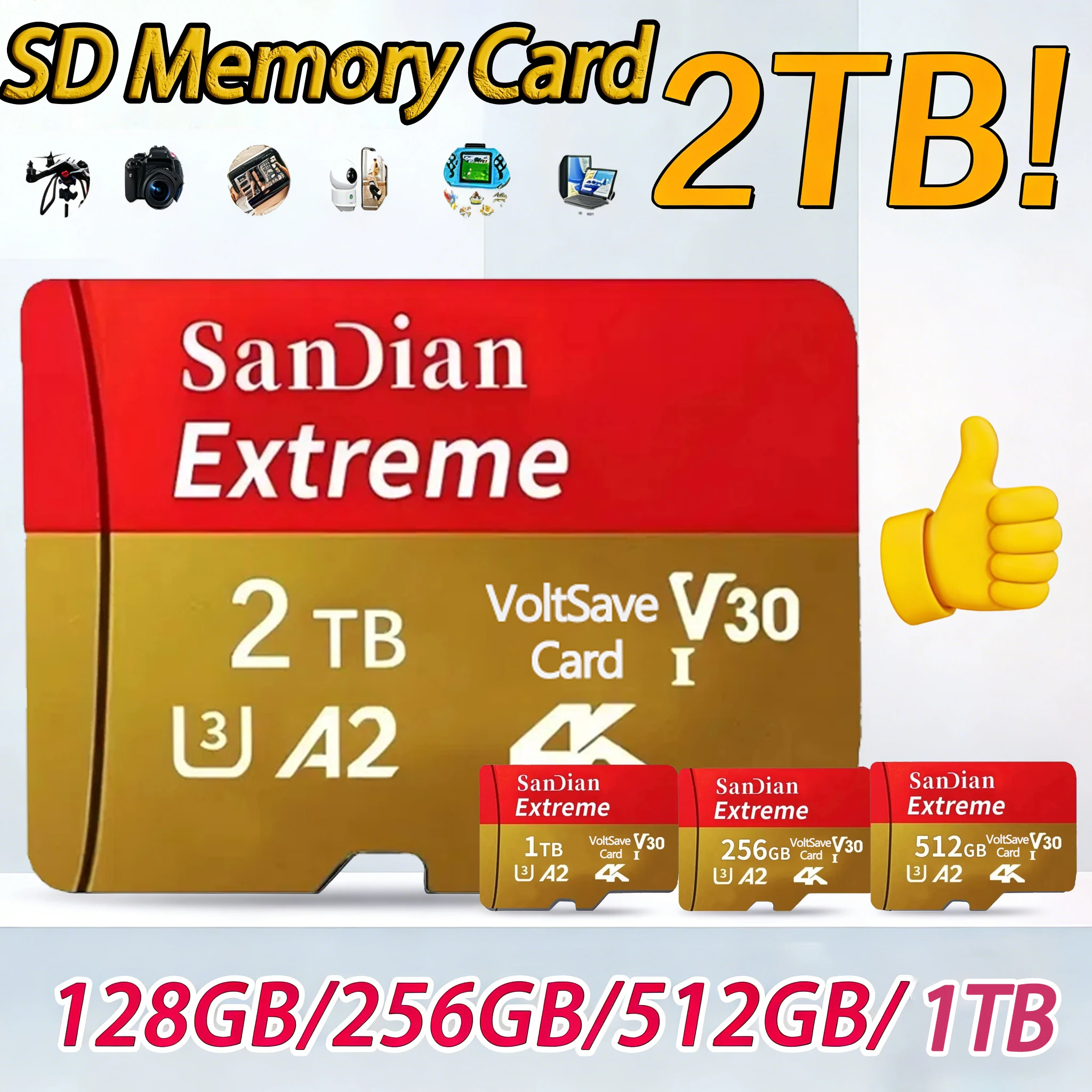 Adaptador USB para cartões de memória SD Classe 10, cartões de memória SD de 512 GB e 256 GB de alta velocidade, cartão Micro TF/SD para celular/notebook._voghion.com