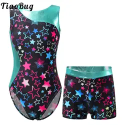 Kids Girls Ballet Gymnastic Leotard Bodysuit Bronzing Sleeveless Ballet Dance Set Workout Figure Skating Unitard+Shorts Outfit