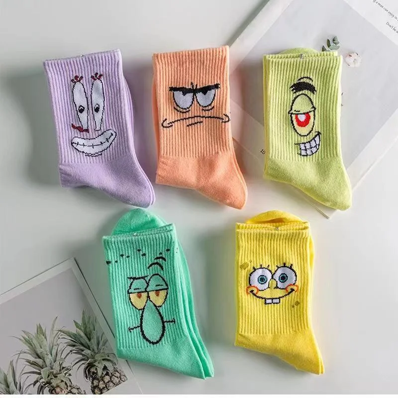 Cute Spongebob Socks Patrick Star Squidward Tentacles Cartoon Socks Pure Cotton Male Trend Tube Socks Student Socks