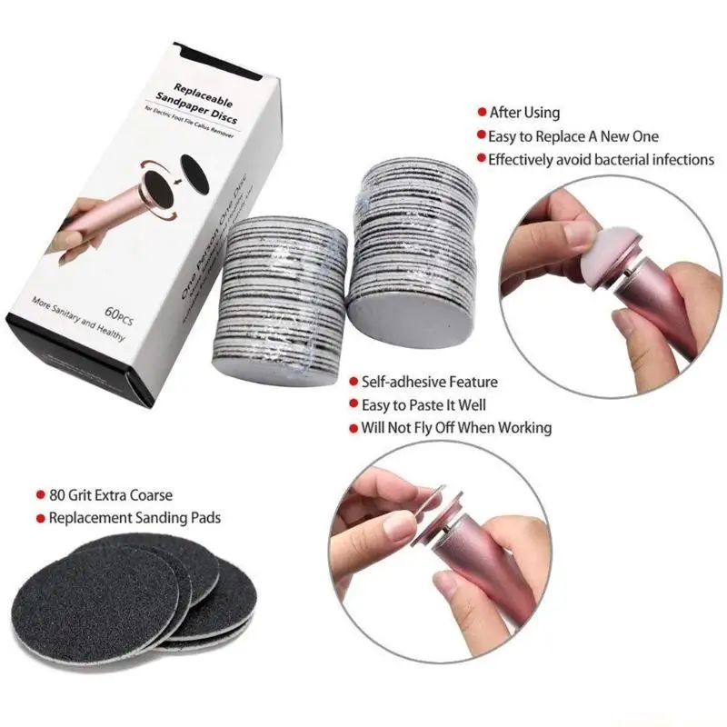 D0AB 60 Pieces Replacement Grinding for Head for Electric Foot Callus Remover Grinding Heads for Cracked Hard Skin