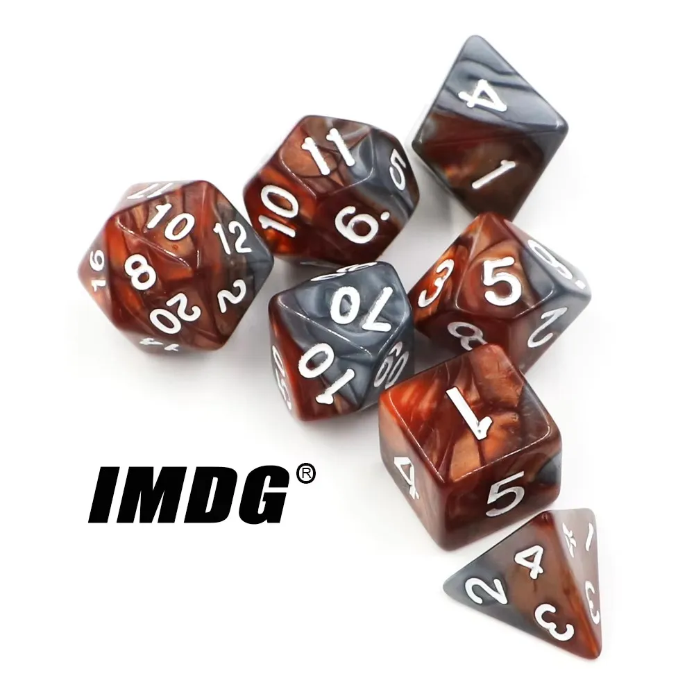 7pcs/set Creative Polyhedron Acrylic Dice DND Color Mixing Digital Game Dice with Bag