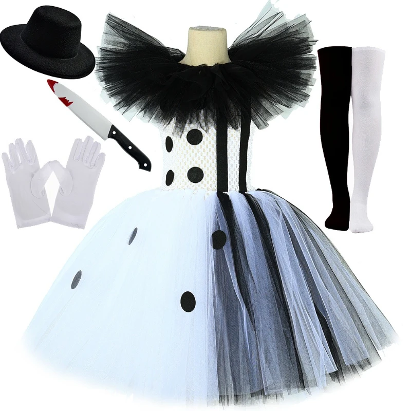 Girl Terrifier Art The Clown Costume Black White Fancy Tutu Dress Horror Joker Dress for Kids Halloween Carnival Party Costumes
