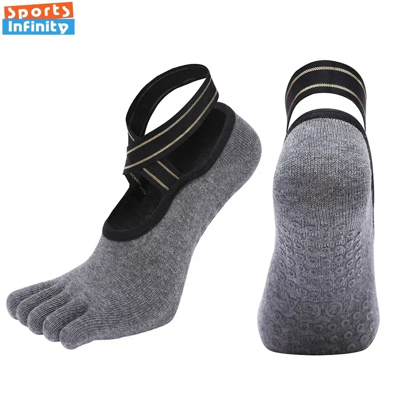 Five Finger Cross Strap Yoga Socks Cotton Breathable Sweat-absorbent Silicone Anti-slip Women Pilates Ballet Fitness Sports Sock