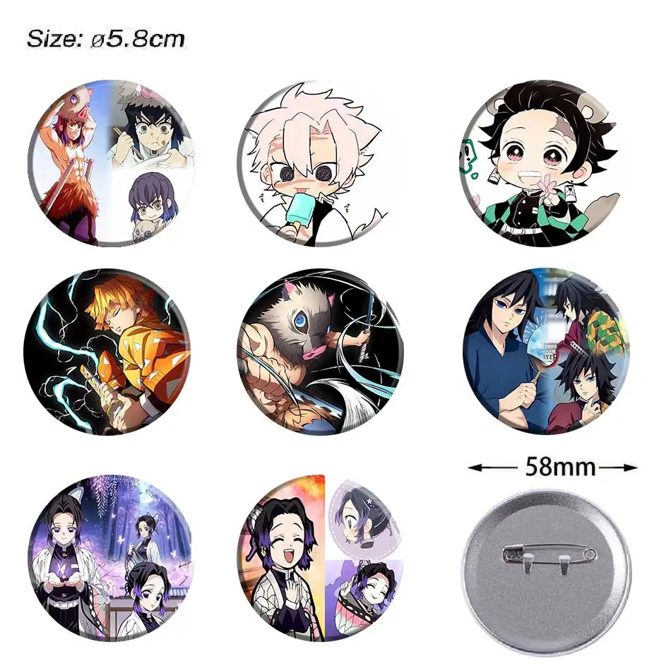Broche Redondo de Personajes Clásicos de Anime Demon Slayer, Pin Esmaltado de Figuras de Dibujos Animados Sanemi Tanjiro, Accesorios para Mochilas y Ropa