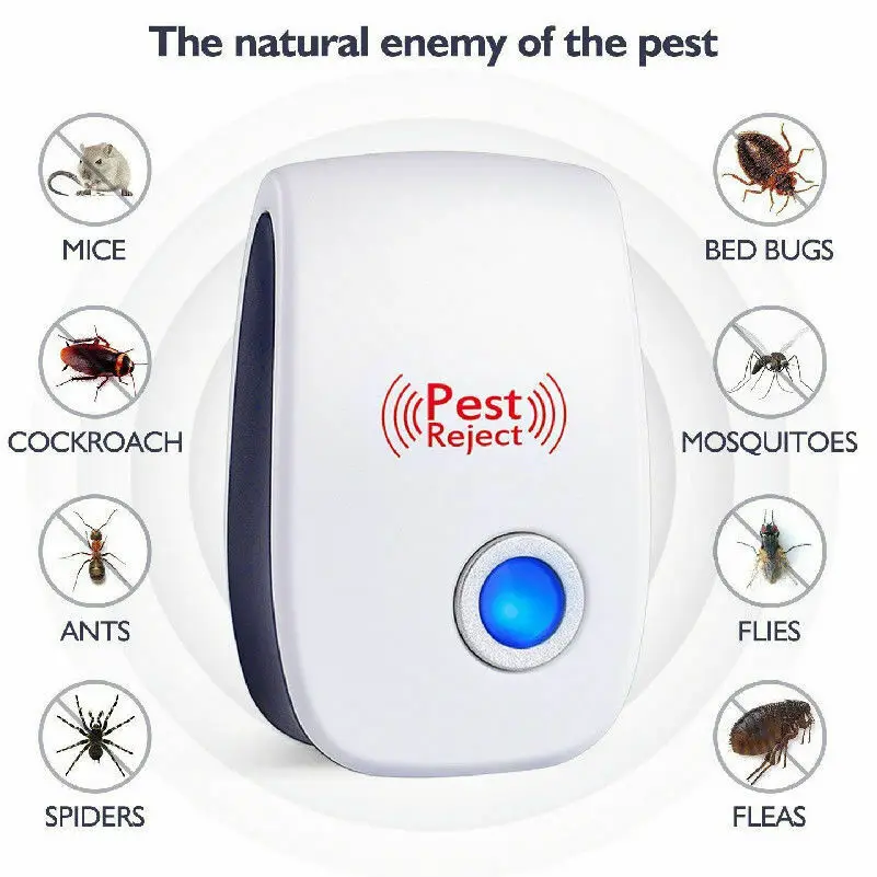 Repelente ultrasónico de plagas para el hogar, repelente electrónico de insectos con enchufe europeo y estadounidense, control eficiente de 360 °