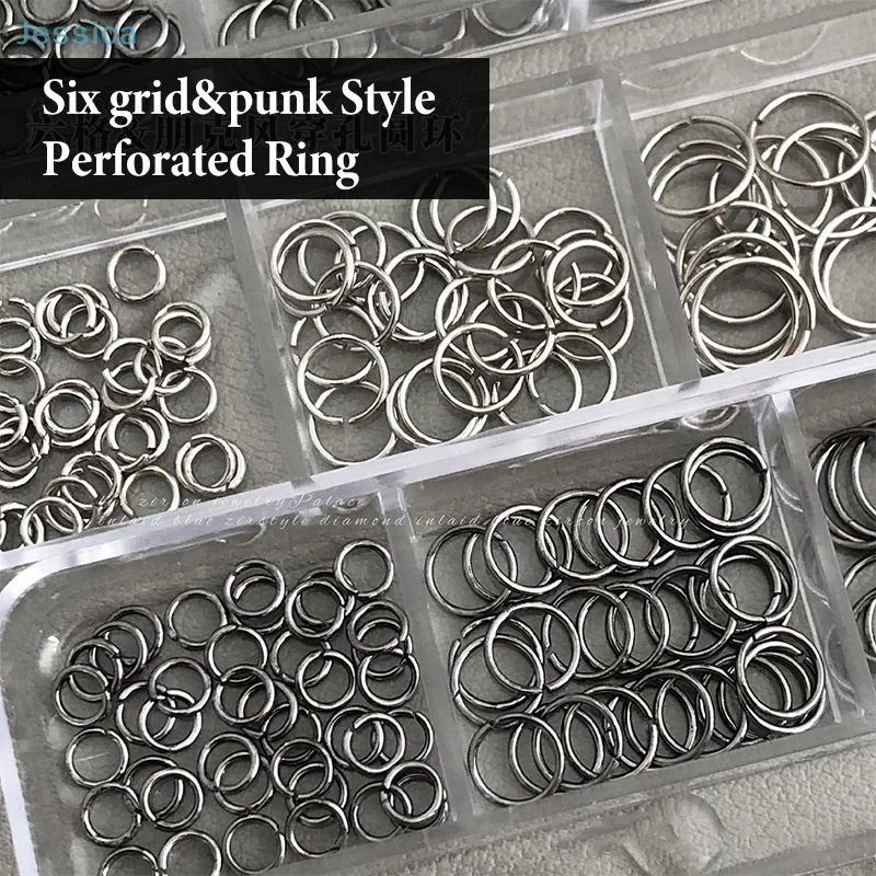 ♥6 Grids Perforated Round Ring Nail Art Accessory, Circular Metal Ring DIY Wearable Nail Decoration