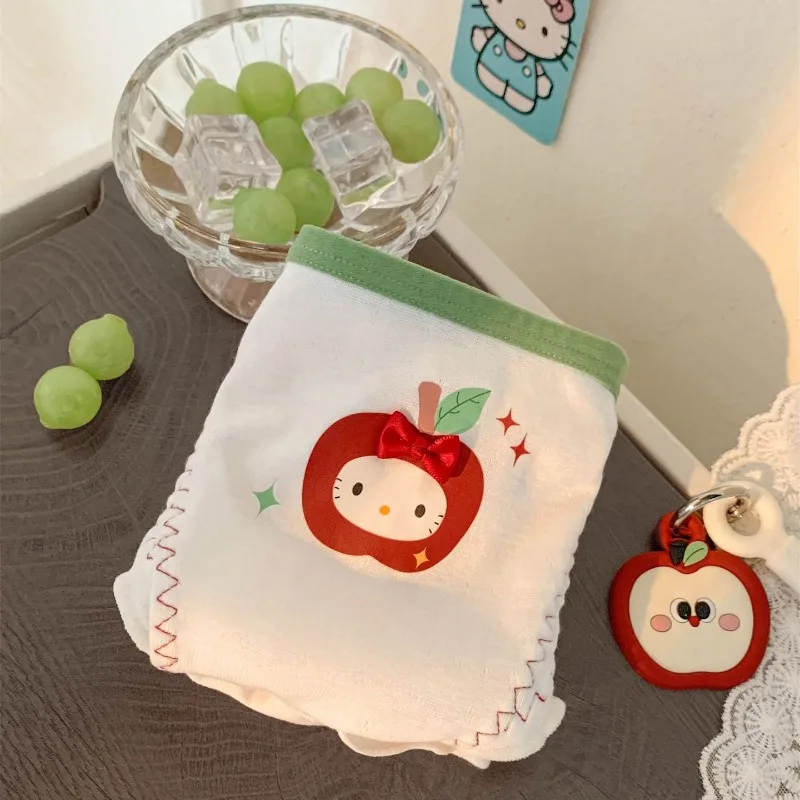 Kawaii Hellokitty Transform Apple Anime Girls Underwear Women Summer Thin Strap Hollow Breathable Thin Lingerie Sweet Panties