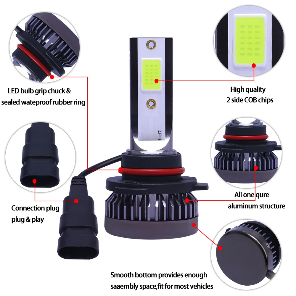 Mini lampe de sauna antibrouillard automatique, ampoule de sauna de voiture, lumière LED blanche, accessoires automobiles, 9006 HB4, 90W, 12000LM, COB