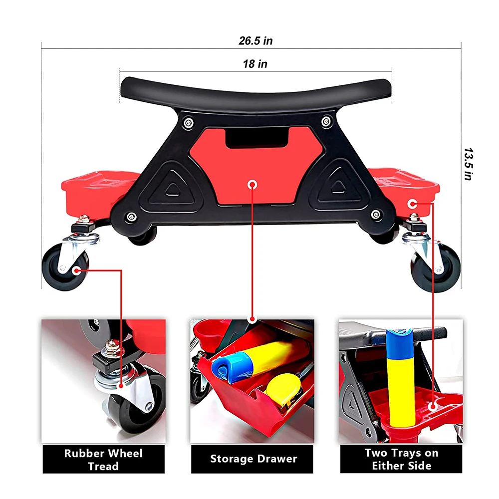 Mechanic Stool Heavy Duty Roller Mechanics Seat Rolling Workbench Creeper Seat with Wheels Automotive Car Care Accessories