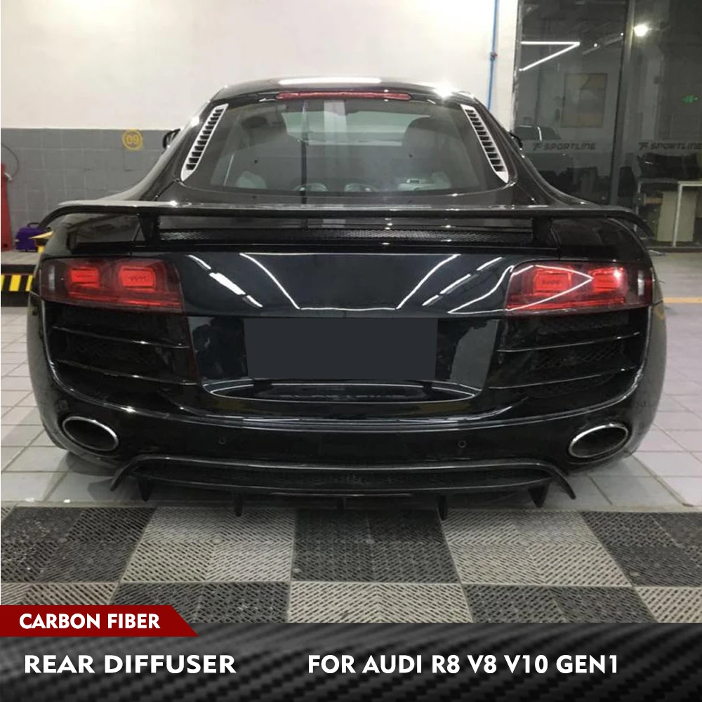 For Audi R8 V8 V10 Gen1 2008-2015 Carbon Fiber Car Rear Diffuser Lower Lip Spoiler Valance Protector Body Kits Factory Outlet
