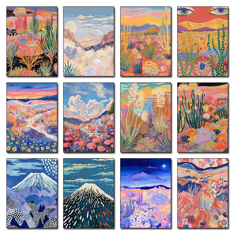 Midcentury Modern Abstract Western Botanical Sunset Poster Japanese Landscape Canvas Painting Matisse Wall Art Room Home Decor