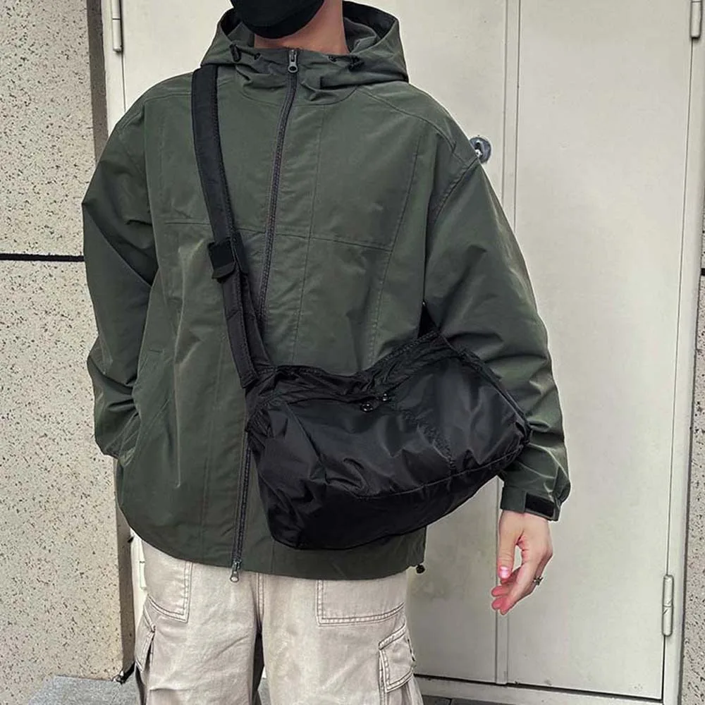 Oxford Cloth Men's Crossbody Bag Large Capacity Solid Color Waterproof Shoulder Bag Smooth Minimalist Outdoor Travel Pouch