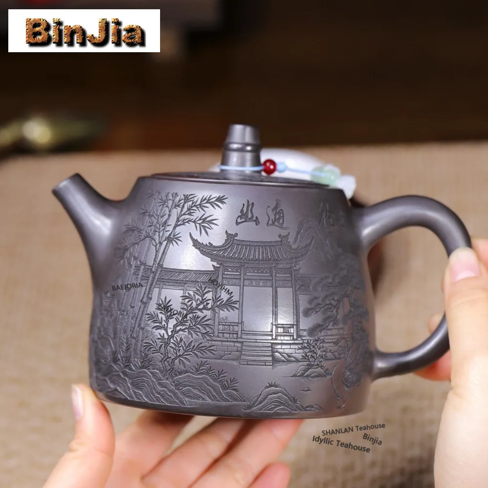 500ml Ancient Yixing Purple Clay Teapots Handmade  Bamboo Rhythm Pot Raw Ore Xuan Iron Stone Yellow Mud Kettle Zisha Tea Set