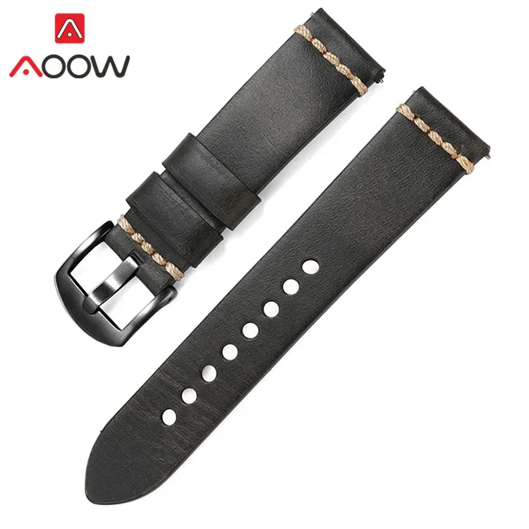 Crazy Horse Oil Wax Genuine Leather Strap 20mm 22mm Stainless Steel Buckle Men Quick Release Replacement Bracelet Watch Band