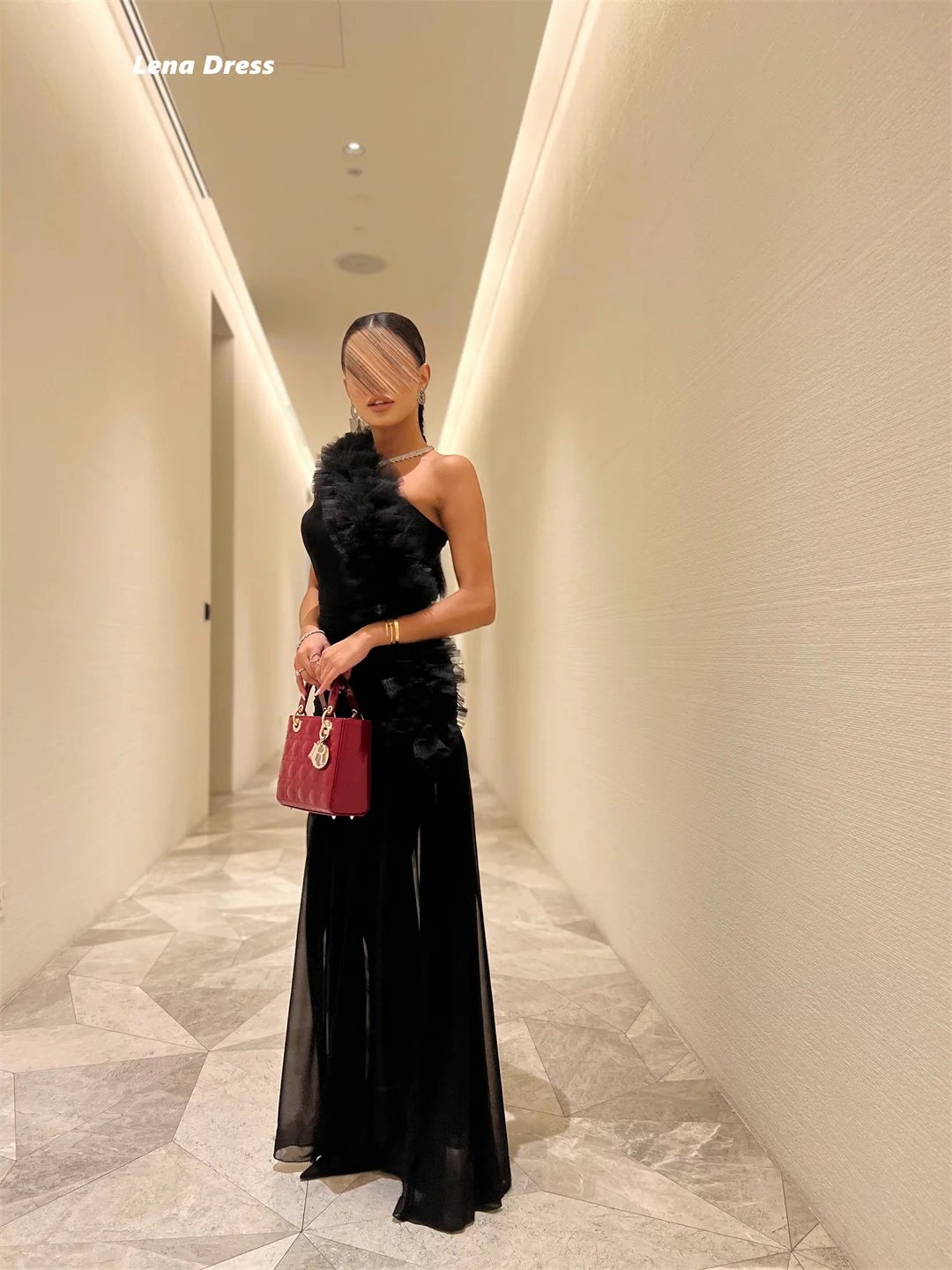 

Lena One Shoulder Luxurious Women's Evening Dresses for Special Occasions Black Custom Made Satin Dress Women Elegant Party Prom