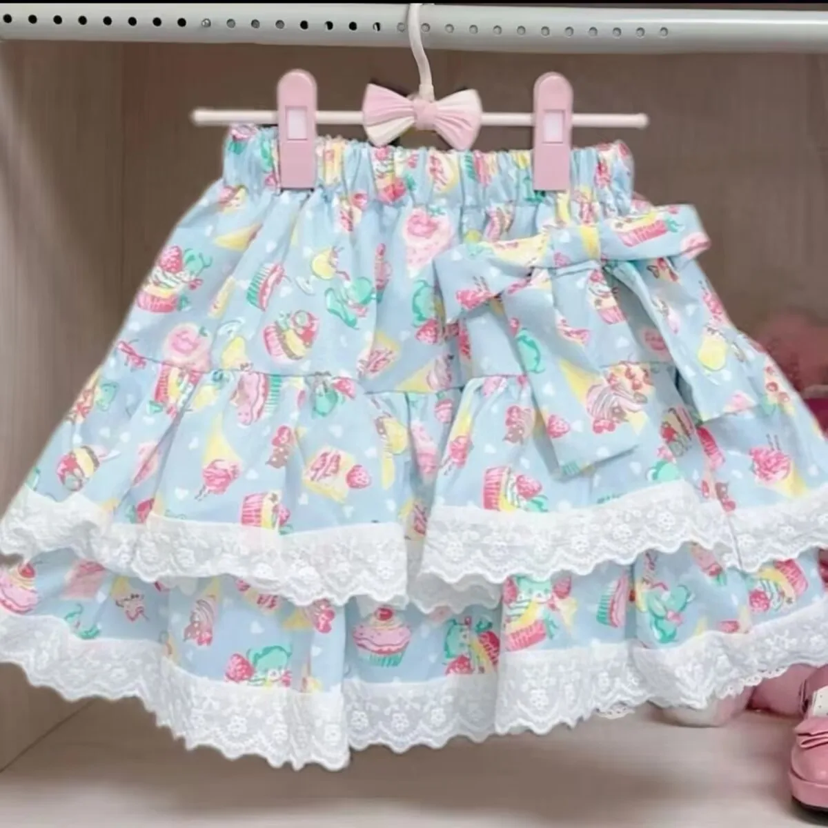 Vintage Lolita Lace Ruffles Mini Skirt Women Kawaii Cartoon Print Bow High Waist Cake Skirts Gothic Schoolgirl Party Y2k Skirt