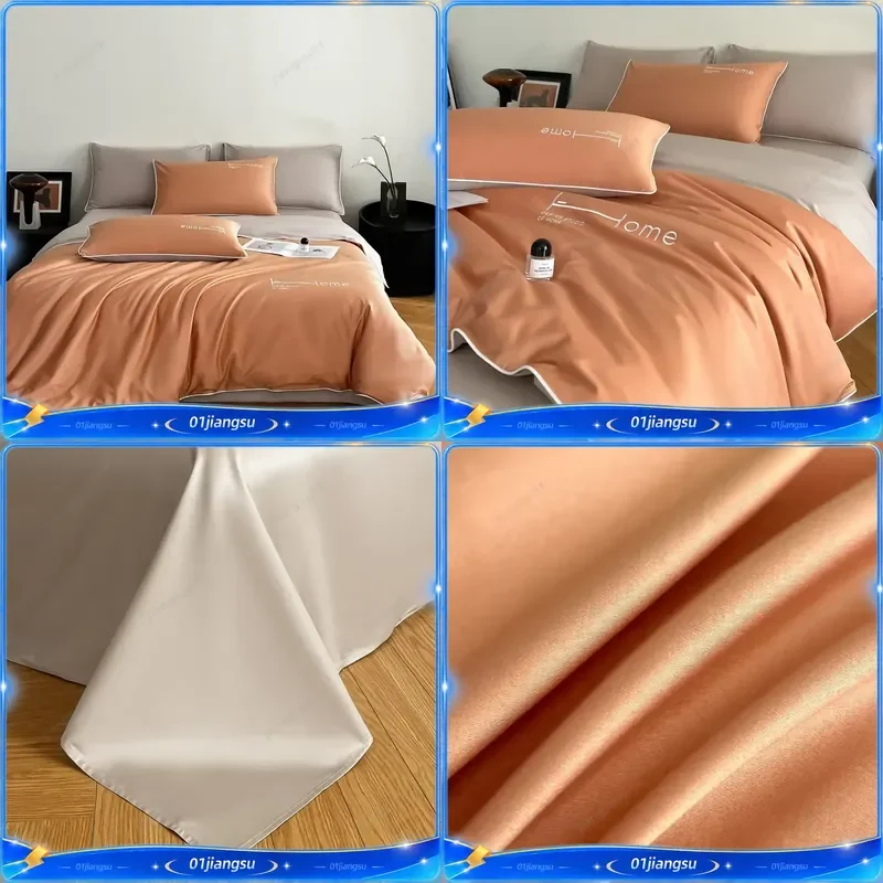 9 Color 60s Egyptian Cotton Satin Bedding Set Solid Duvet Cover Sheet Pillowcase Luxury Soft Bed Linens Home Textile