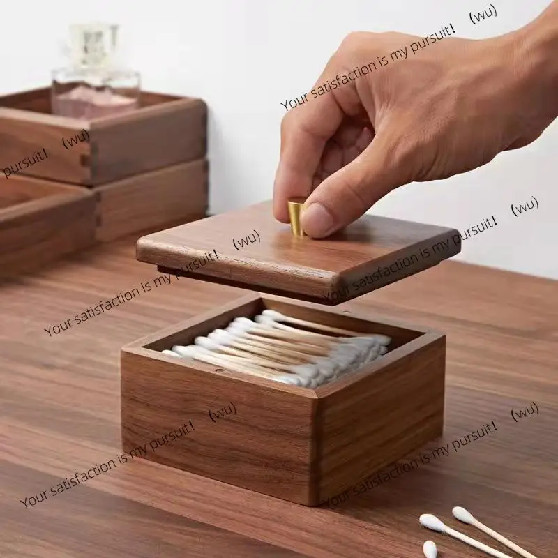 Wooden cotton swab storage box Restaurant household toothpick dental floss storage Wooden box desktop cotton pad storage