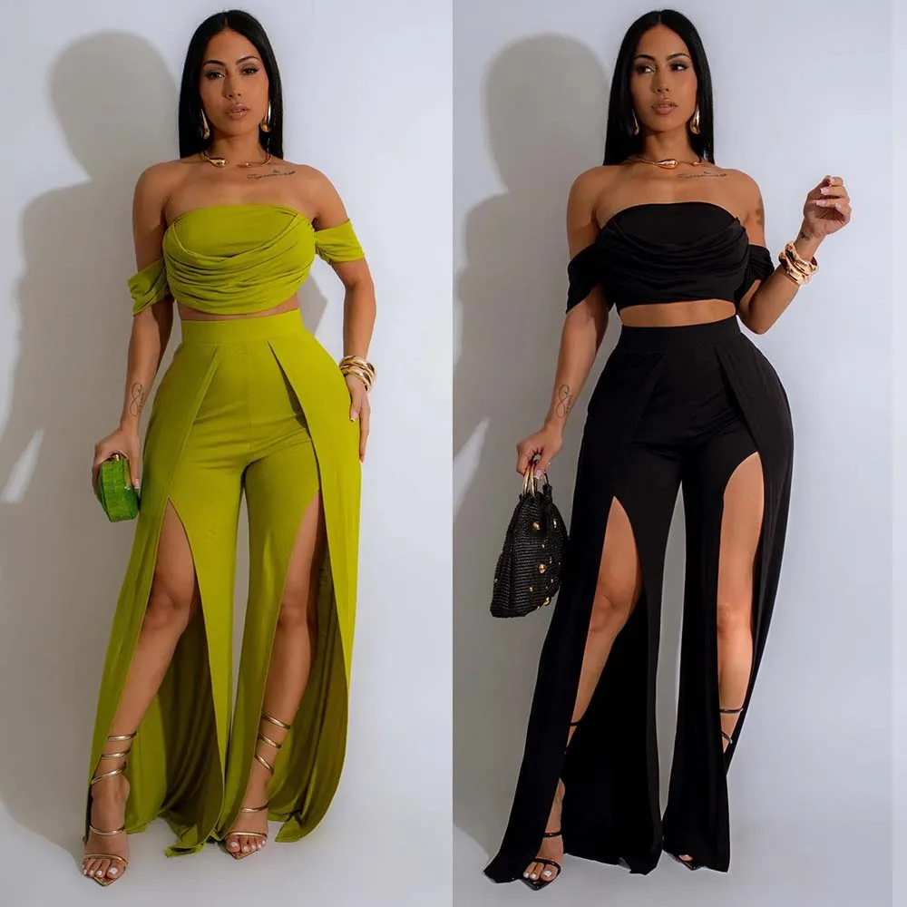 Sexy Crop Tops Two Piece Pant Set Outfits Matching Sets 2024 Women Luxury Clothes Wide Leg Elegant Pants 2 Piece Sets Outfits