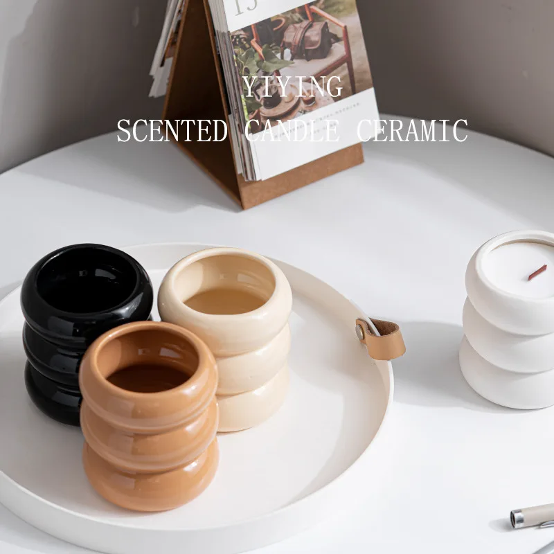 Home Decoration Circle Ceramic Aromatherapy Candle Cup Nordic Interior Home Decoration Ceramic Crafts Candle Container