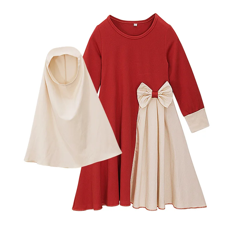 Vestido musulmán de oración para niñas, conjunto Hijab, bata Abaya árabe de Dubái, caftán de Ramadán para niños, pañuelo para la cabeza, vestido islámico Eid, ropa caftán