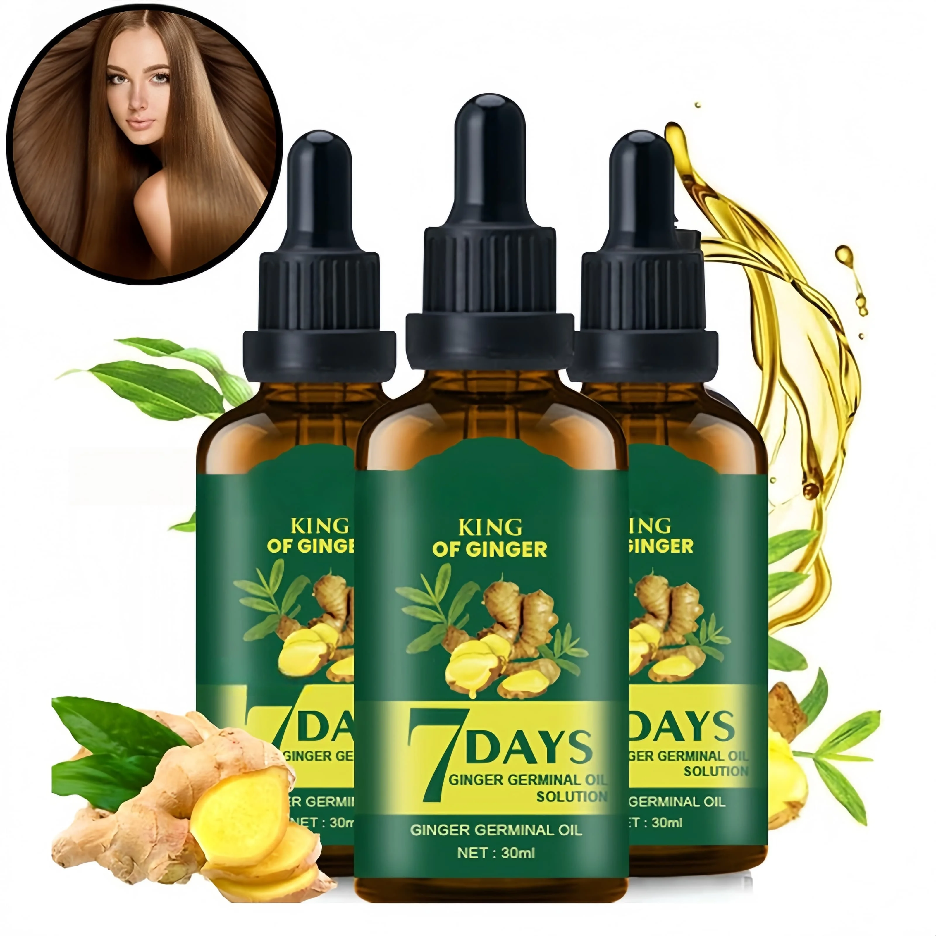 Hair Growth Oil Ginger Biotin Serum Natural Hair Loss Treatment for Men Women Thicker Hair Repair Scalp Care Essential Oil Set