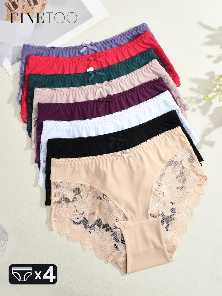 4 Teile/satz S-XXL Frauen Spitze Höschen Patchwork Nahtlose Unterwäsche Sexy Luxus Aushöhlen Briefs Mädchen Mid Rise Atmungsaktive Dessous