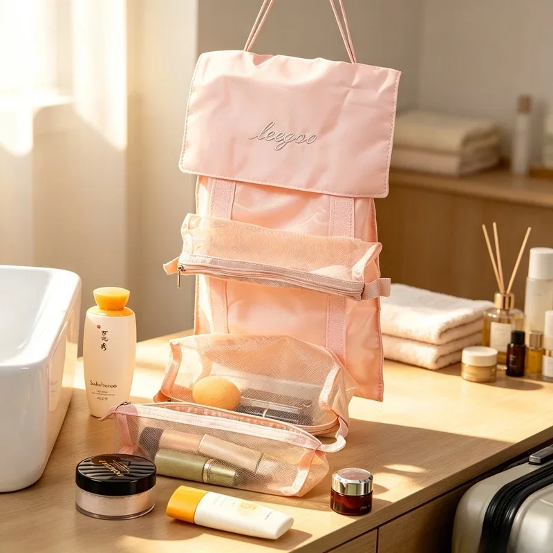 Detachable 4 in 1 Makeup Bag, Portable Large Capacity Foldable Travel Cosmetic Storage Toiletry Bag