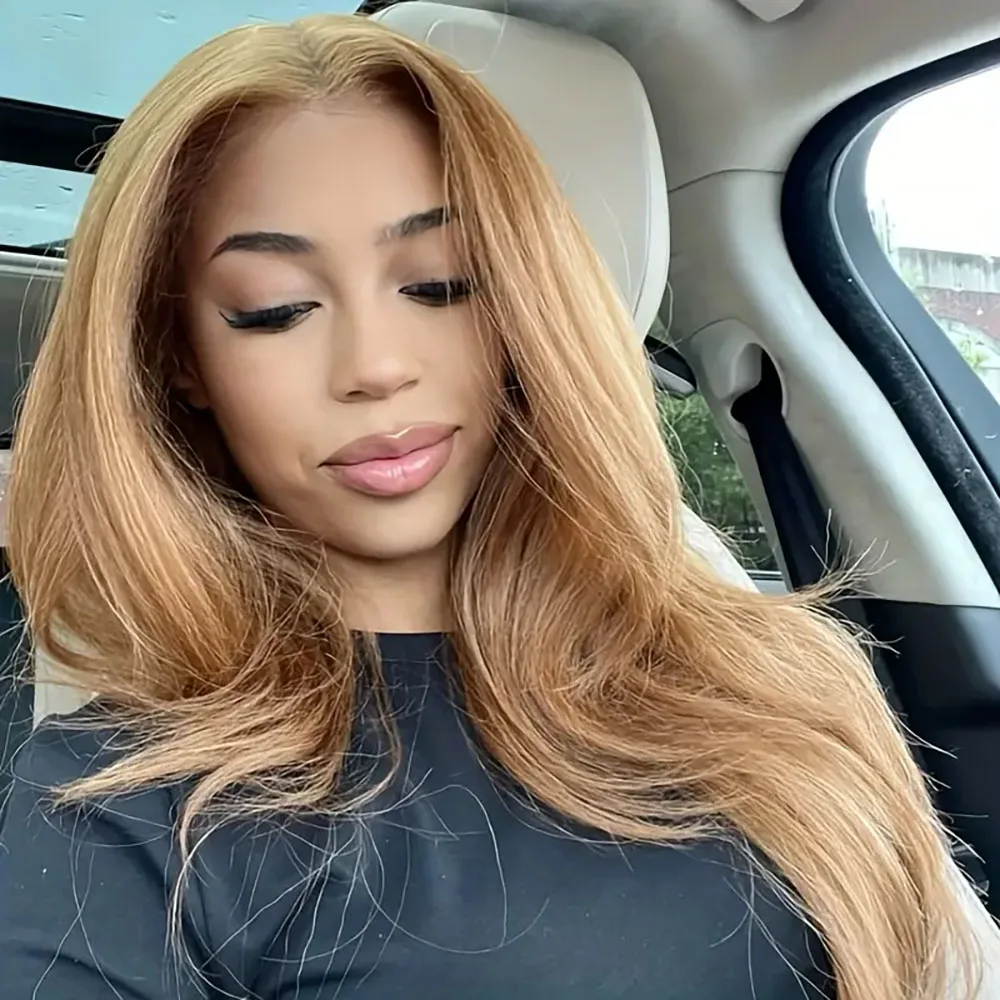 200% densidade luz marrom onda do corpo peruca de cabelo humano 13x6 peruca dianteira do laço transparente pré arrancadas perucas para mulher