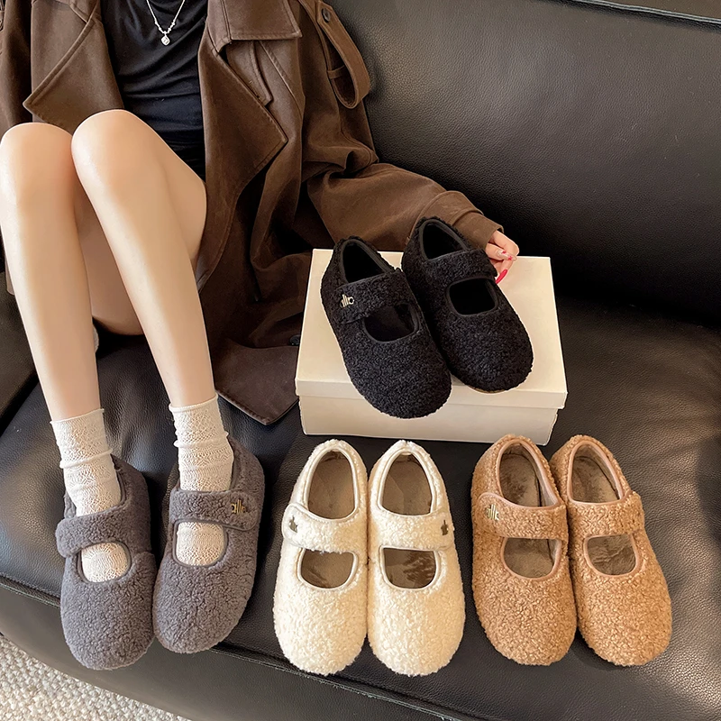 

Женские нечеткие туфли Мэри Джейн на плоской подошве с ремешком на липучке. Уютные меховые туфли без шнуровки на плоской подошве в стиле ретро. Мягкие шерстяные тапочки с волшебной лентой из хлопка.