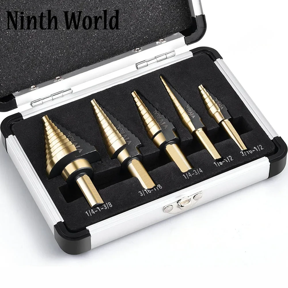 5pcs Hss Cobalt Step Titanium Cone Drill Hole Cutter Bit Multiple Hole 50 Sizes Step Drill Bit Set With Aluminum Case