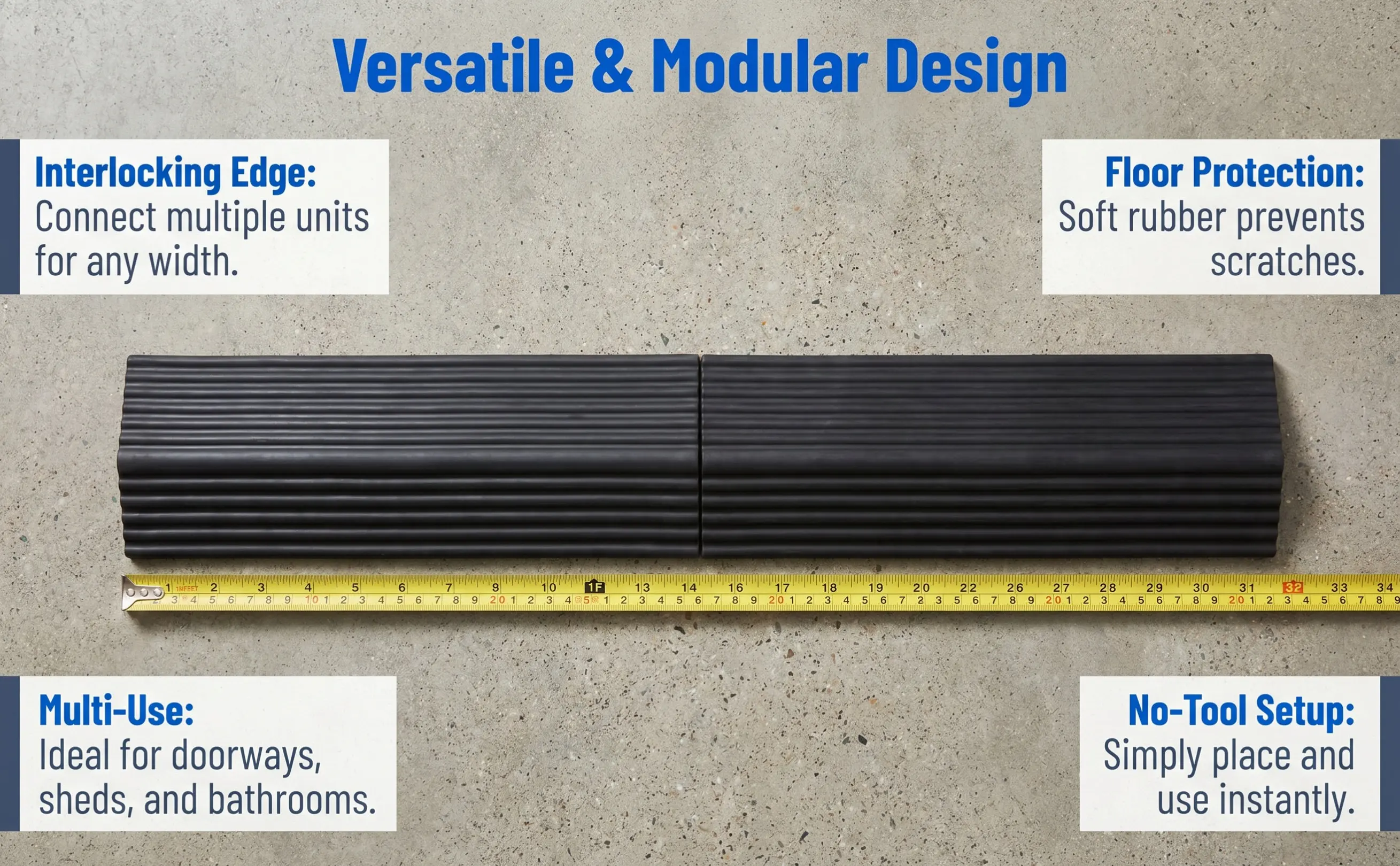 Lightweight Rubber Sweeping Robot Ramp Indoor Small Step Climber Grooved Anti-Slip Ramp Mat for Home Threshold Transition Use