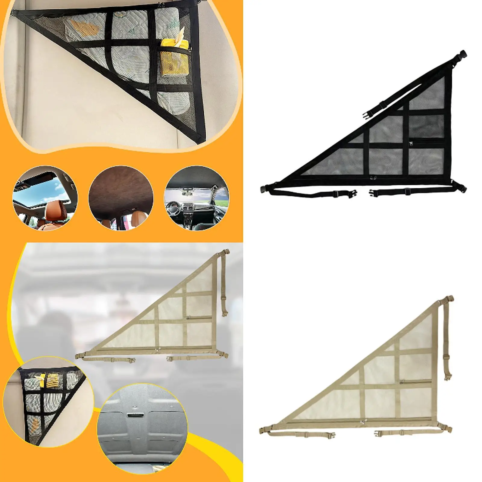 Car Ceiling Net Sleek Adjustable Straps Overhead Cargo Mesh Storage Pocket for Long Distance Driving Travel Vehicle Use Van