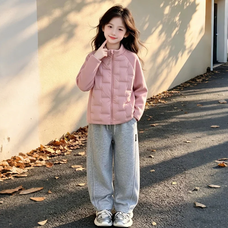 Girl Winter Down Jacket Warm Liner Coat Kids Stand Collar Spliced Outerwear Girls Thermal Inner Jacket layering piece